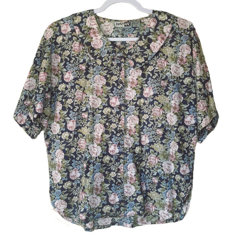 Vintage Floral Cottagecore Camp Shirt Peter Pan Collar Feminine